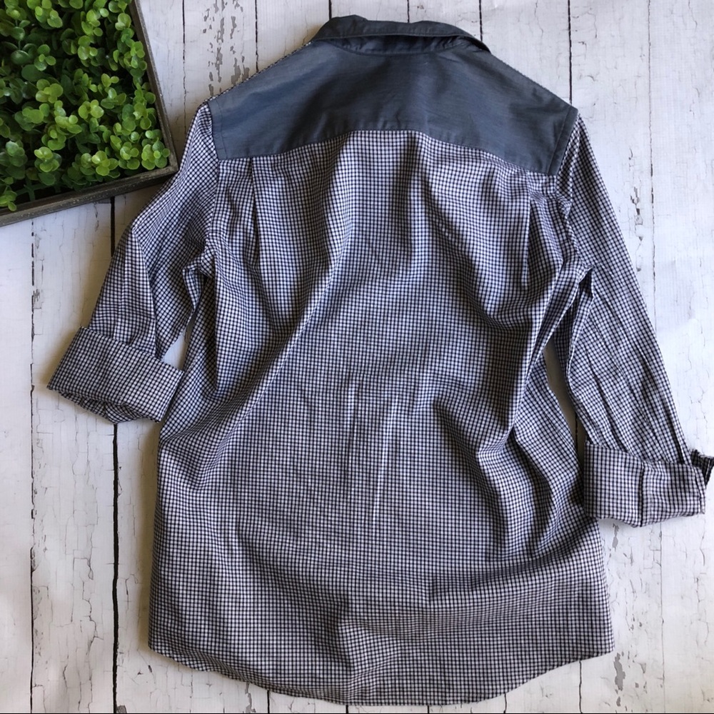 Theory Blue Gingham Button Down Colorblock - image 2